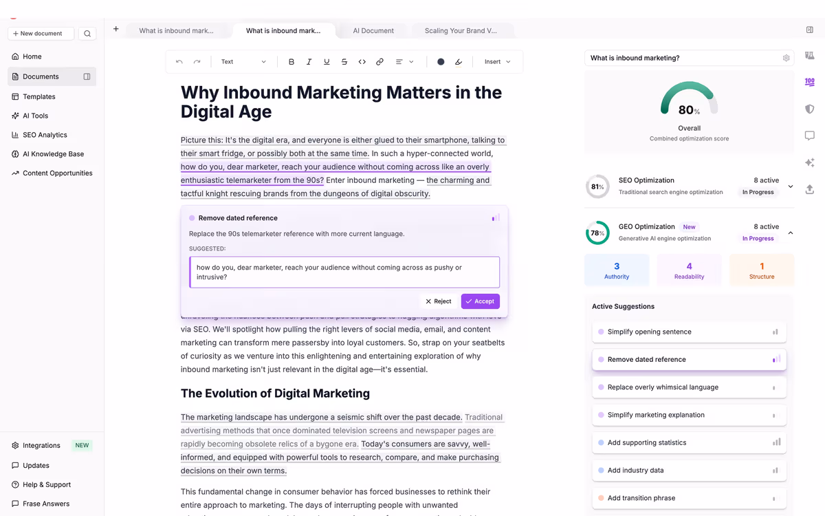 Frase dashboard